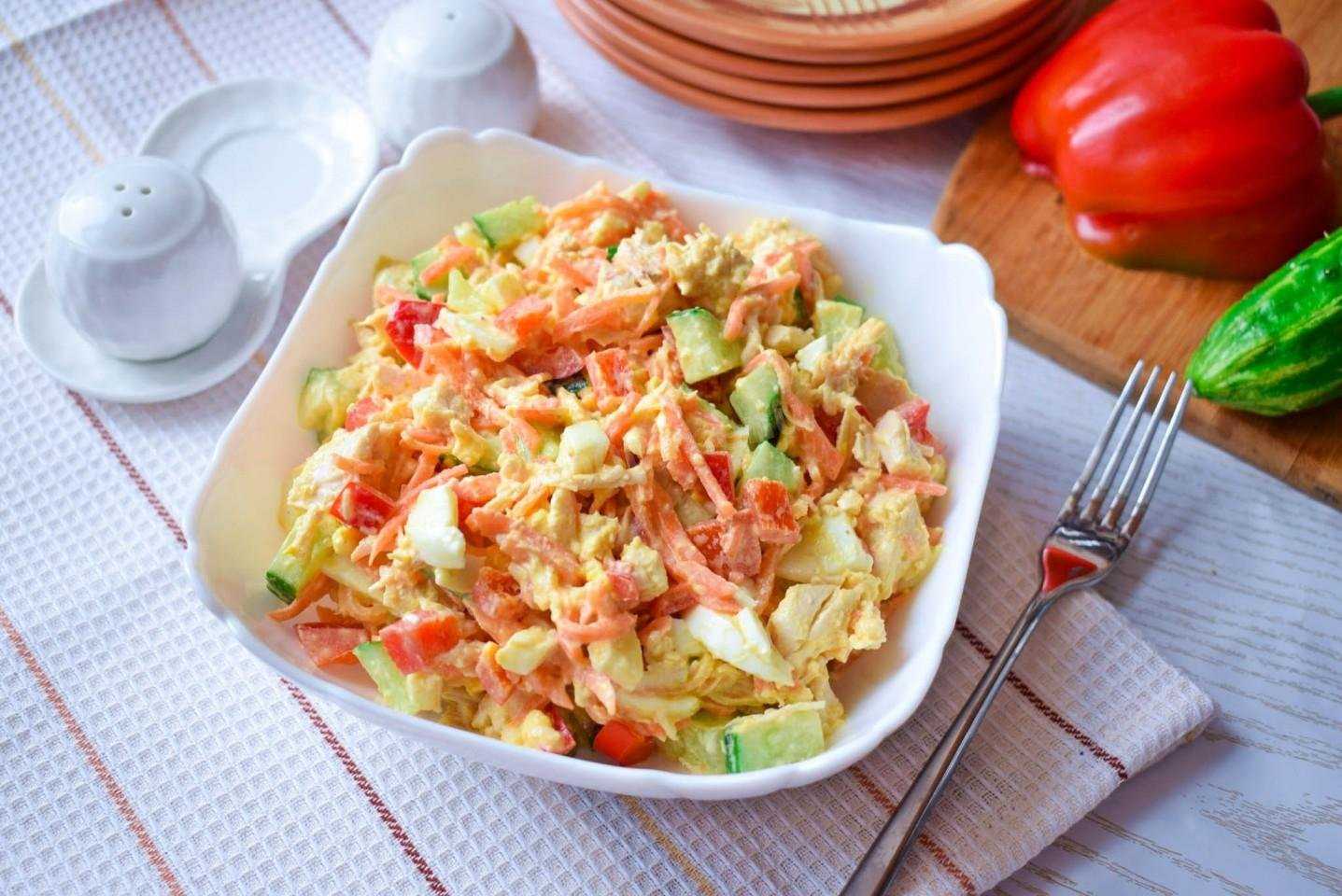 Салат с курицей и яичными блинчиками