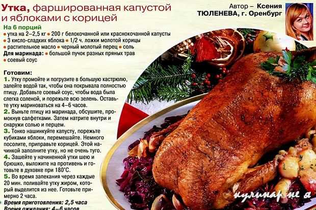 Утка с квашеной капустой в духовке; рецепты российской кухни